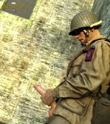 army erection exhibitionism gay gay_male gay_sex jerking_off jerkingoff male masturbation medal_of_honor_airborne military outdoors soldier tommys_eagle_hq uniform ww2