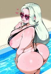 ai_generated big_ass big_breasts bikini biting_finger gvukub heart-shaped_eyewear huge_ass melony_(pokemon) nintendo pokemon seductive_look