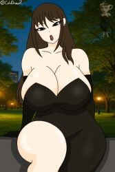 1girls artist_name background big_ass big_booty big_breasts big_thighs black_dress black_sleeves breasts brown_eyes brown_hair city_background cleavage clothing colddrawz espressona_signora eyelashes female female_focus female_only hi_res human humanized italian_brainrot large_breasts light-skinned_female light_skin long_dress long_hair looking_at_viewer park park_bench pawg piercing red_lips red_lipstick self_upload shiny_skin signature sitting solo solo_female solo_focus