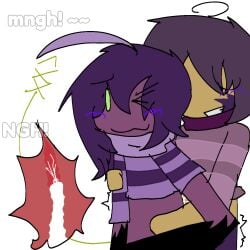 blush inside_view purple_hair scarf