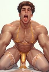 ai_generated ass ass big_ass big_butt bikini boy bra brown_hair bubble_ass bubble_butt bulge cum hazel_eyes kneeling lace lace_trim looking_at_viewer male nylons open_mouth panties plump_ass round_ass round_butt saliva solo stockings tallcallipygian tcallipygian thick_thighs thigh_highs thighhighs thighs tongue tongue_out underwear white_thighhighs yellow_panties