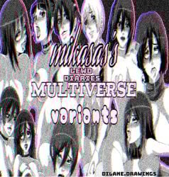 ahegao_face attack_on_titan big_breasts blonde_hair choker comic comic_cover dilane93 goth_girl lipstick mikasa_ackerman multiple_girls multiversal_counterpart_grouping multiverse petite_female scarf shingeki_no_kyojin variant variants