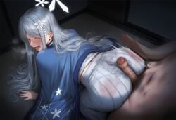 1boy 1girls ai_generated ass ass_job blue_archive blush buttjob cum_on_ass drooling female foreskin hair_ornament halo haori hot_dogging japanese_clothes japanese_clothing long_hair long_skirt long_white_hair male nagusa_(blue_archive) penis pubic_hair rubbing_penis_on_ass school_uniform spanking_ass steamy_breath tongue_out uncircumcised white_eyebrows white_hair