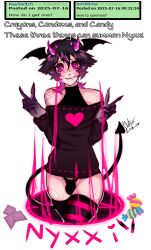1boy ask_an_incubus ask_blog boy bulge bulge_through_clothing clothed clothing condom condom_wrapper demon demon_boy demon_horns demon_humanoid demon_tail demon_wings fangs femboy femboy_focus femboy_only femboysub feminine_male incubus interactive male male_focus male_only mantislord nervous nervous_smile nyxxi short_hair stockings stripes sweat sweater sweating text text_box text_bubble thick_thighs thighhighs