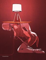 1girls anal_plug ball_gag bondage bondage_hood buttplug buttplug_tail female female_only femsub forniphilia frogtie frogtied gag gagged gagged_female hood hooded hooded_female human_furniture kneeling latex_gloves latex_stockings nipple_rings pierced_nipples piercing prawncrawl slobber wrist_bound