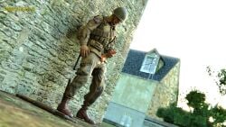 army erection exhibitionism gay gay_male gay_sex jerking_off jerkingoff male masturbation medal_of_honor_airborne military outdoors soldier tommys_eagle_hq uniform ww2