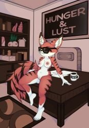 aroused ass belly breasts cabinet canid canine carpet chair company container cup eyewear female fox furmirui furniture glasses hi_res mammal nipples office pinup pose sex_toy table tail vibrator wide_hips