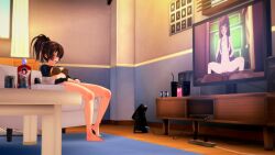 3d ahe_gao ahegao_face bad_girl breasts brown_hair coral_brown_hair dark-skinned_male doki_doki_literature_club edit edited eyes_rolling_back female femc_(doki_doki_literature_club) fingering fingering_self green_eyes japanese_female japanese_girl koikatsu looking_pleasured looking_up male masturbating_while_watching masturbation monika_(doki_doki_literature_club) pubic_hair pussy sex tv uncensored vaginal_penetration watching_porn watching_sex watching_tv white_girl yellow_eyes