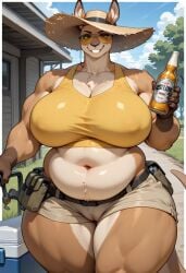 ai_generated anthro australia australian breasts cameltoe civitai construction_worker female front_view holding_beer huge_breasts kangaroo khaki_shorts looking_at_viewer milf navel slightly_chubby smile solo straw_hat strongfat thick_thighs tool_belt yellow_crop_top yellow_glasses
