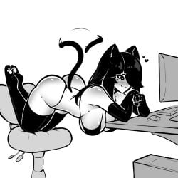 1girls 2025 animal_ears ass bikini black_eyes black_hair blush breasts cat_ears cat_tail catgirl computer cute elbow_gloves facial_markings female gloves hair_over_one_eye hanging_breasts heart-shaped_pupils large_breasts long_hair original paw_socks tagme tail tail_wagging tekona thighhighs thighs thong_bikini wagging_tail