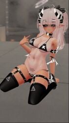 bikini bouncing_breasts breasts female horns hypnotic_eyes spiral_eyes tanlines vrchat