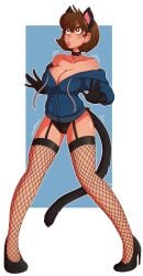 big_breasts bimbo bimbo_lips bimbofication breasts brown_hair cat_ears collar fake_animal_ears skimpy sweater sweater_down transformation wrenzephyr2