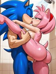 ai_generated amy_rose female jacob_elighter romantic shower_sex sonic_(series) sonic_the_hedgehog vanilla