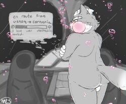 1boy anthro aquaphilia ass balls big_butt breathhold bubbles canid canine cheeks fox fox_mccloud furry greyscale holding_breath male naked ne0politan nintendo nude puffy_cheeks solo space spaceship star_fox thighs underwater waiting