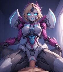 ai_generated arcee athletic_female bedroom breasts cowgirl_position female human human_penetrating light-skinned_male male medium_breasts robot robot_girl short_hair transformers