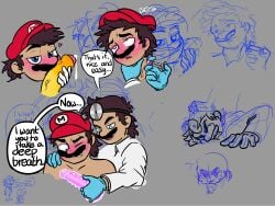 2boys blowjob blue_eyes blush blushing_male bowser brown_hair clothed/nude clothed_male_nude_male cum dialogue dildo dr._mario dr._mario_(series) dripping_cum drugs electricyv fanfic_art forced headgear heart imminent_anal imminent_penetration imminent_rape injection jelly_dildo labcoat looking_at_viewer male male_only medical_gloves medical_instrument nitrile nonconsensual pink_dildo pink_eyes pixiv selfcest