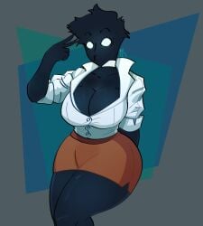 1girls big_breasts breasts choker female office_lady solo solo_female solo_focus thunder_thighs