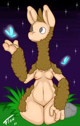 2017 anthro areola breasts camelid female fionthebunny llama mammal navel nipples nude pussy simple_background slightly_chubby solo