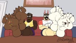 canid canine canis couch couch_sitting crossed_feet crossed_legs crossed_legs_(sitting) domestic_dog doritohead feet feet_fetish feet_focus feet_on_table feet_up foot_fetish foot_focus furry furry_male furry_male_only furry_only giant giant_male kaine_lewis muscular muscular_male playing_videogame size_difference stomp sweat sweating sweaty sweaty_feet wally_pembroke