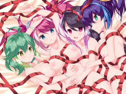 4girls aqua_eyes blue_eyes blue_hair blush bow bracelet_girls breast_press breasts calcio female female_only green_eyes green_hair hair_between_eyes hair_ornament hair_ribbon hairbow highres hiiragi_yuzu human kurosaki_ruri large_breasts long_hair lulu_obsidian multicolored_hair multiple_girls nipples nude pink_eyes pink_hair ponytail purple_hair quadruplets ribbon rin_(yu-gi-oh!_arc-v) serena_(yu-gi-oh!_arc-v) two-tone_hair yu-gi-oh! yu-gi-oh!_arc-v