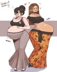 2girls arbrianarchy bump female multiple_pregnancies nails_painted oc original_character pregnant pregnant_female super_belly