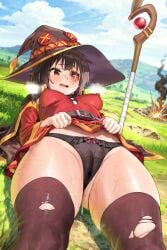 ai_generated black_panties kono_subarashii_sekai_ni_shukufuku_wo! konosuba laying_down medium_breasts megumin panties thick_thighs