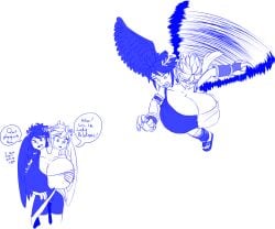 2boys absurd_res breast_awe breast_expansion breasts busty_boy cleavage conjoined dark_pit flying gigantic_breasts greek_mythology heavy_breasts hi_res kid_icarus kid_icarus_uprising male male_with_breasts nintendo pit_(kid_icarus) white_background wings