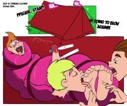 3boys blonde_hair bondage brown_hair closed_eyes dialogue feet flushed flushed_face foot_worship forced_orgasm gay grass human human_only licking licking_feet male male_feet male_foot_fetish male_only male_tickling onomatopoeia pabuluz penis red_hair restrained saliva sleeping_bag tent tickling tickling_feet tongue tongue_out vibrator vibrator_on_penis vibrators