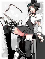 2012 3:4 3d_(artwork) accessory armwear arthropod autodesk_3ds_max_(artwork) barely_visible_genitalia barely_visible_vulva battery belt black_clothing black_legwear black_necktie black_thigh_boots black_thigh_highs blue_eyes boots bottomwear bow_ribbon calne_ca clothing colored_nails convenient_censoring convenient_censorship crustacean deino_(artist) detached_sleeves digital_media_(artwork) duo female female_human feral footwear genitals hair hair_accessory hair_ribbon hairbow hat headgear headwear heterochromia hi_res high_heeled_boots high_heels human isopod legwear long_tail looking_at_viewer machine magnesium_(deino) malacostracan male male_feral mammal mouth_hold multi_limb nails necktie open_mouth orange_eyes pleated_skirt red_nails ribbons robot shoes short_hair sitting size_difference skirt smaller_feral smaller_male speaker spread_legs spreading tail thigh_boots thigh_highs top_hat vulva