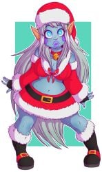 alternate_version_available bimbo bimbo_body bimbo_lips christmas christmas_headwear christmas_outfit dark_elf elf elf_ears elf_female female heart-shaped_pupils shortstack sylvanas_windrunner world_of_warcraft wrenzephyr2
