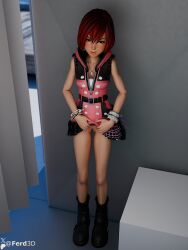 1girls 3d blush dressed dressing_room female female_only ferd3d kairi kingdom_hearts lifting_shirt looking_at_viewer pink_dress presenting_pussy pussy red_hair square_enix