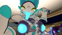 breasts breasts_out clothed deltarune female tasque_manager_(deltarune) tongue tongue_out vrchat whip
