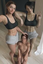 2025 2futas 3d 3d_(artwork) 3d_model 3d_render 3dx abs alexandra_(rexart) arms artist_name asuka_(rexart) black_hair blue_eyes brown_eyes brown_hair bulge bulge_through_clothing dark_hair daz_studio dickgirl dominant domination eye_contact eyebrows eyelashes eyes femboy futa_on_futa futanari glans green_eyes hi_res highres human indoors intersex jessie_(skykliker) kneeling legs light-skinned_futa light_skin looking_at_penis looking_at_viewer male muscles muscular muscular_arms muscular_futa muscular_thighs naked navel nude original original_character original_characters patreon patreon_username penis penis_bulge petite petite_body realistic red_hair rexart secrets_of_rockfield selfie short_hair shorts shoulder_length_hair size_difference standing taking_picture thighs topwear uncensored veins veiny veiny_muscles