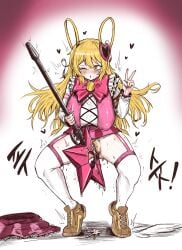 1girls blonde_hair blush bodily_fluids breasts busty don_quixote_(limbus_company) female female_only footwear garter_belt garter_straps hair_ornament heart_hair_ornament huge_breasts limbus_company long_hair looking_pleasured masturbating_with_weapon masturbation mong nipple_bulge nipple_outline one_eye_closed painted_nails pleasuring_self project_moon pubic_hair pussy pussy_juice pussy_juice_drip skirt skirt_aside sneakers solo spread_legs standing_masturbation sweat tears thighhighs twintails uncensored v vagina yellow_eyes