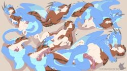 2025 4_toes animal_genitalia animal_penis balls barbel_(anatomy) bedroom_eyes blue_body blue_eyes blue_fur bodily_fluids brown_body brown_fur closed_eyes cum cum_in_vagina cum_inside cunnilingus digital_media_(artwork) digitigrade dinosaur dragon dromaeosaurid ejaculation equine_genitalia equine_penis erection feet female feral feral_on_feral feral_penetrated feral_penetrating feral_penetrating_feral flesh_whiskers french_kissing fur furred_dragon furred_scalie genital_fluids genitals hi_res horn hug kissing knot kuribon licking long_tail male male/female mythological_creature mythological_scalie mythology narrowed_eyes open_mouth oral pawpads penetration penis prehistoric_species pull_out pussy reptile scalie seductive sex signature simple_background sketch_page tail tail_coil tan_body tan_fur theropod toes tongue vaginal_penetration wings