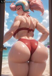 1girls ai_generated beach brawl_stars female janet_(brawl_stars) red_swimsuit solo white_skin