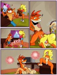 absurd_res activision anthro bandicoot big_breasts blonde_hair bodily_fluids breasts clothed clothing coco_bandicoot comic crash_(series) crash_bandicoot cum cum_in_vagina cum_inside digital_media_(artwork) duo female female_penetrated fur genital_fluids green_eyes group hair handwear hi_res huge_breasts humanoid incest_(lore) long_hair male male/female male_penetrating male_penetrating_female mammal marsupial mrgenoraven nipples nude open_mouth penetration pussy sex smile tawna_bandicoot trio