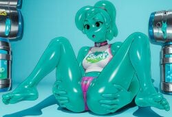 :o ai_generated anus_peek blue_background ella_slurp ella_slurp_(fortnite) female fortnite fortnite:_battle_royale juiceyarts self_upload simple_background slime_girl slurp_co