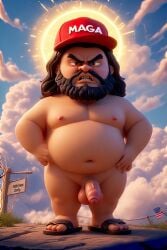 ai_generated bare chest, clouds, female gates golden heaven, her huge inside large male male_only mans mary, nipples, on open, penis pussy robe sitting vagina, virgin