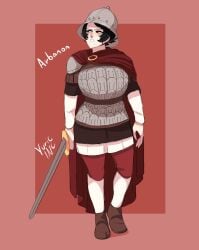 albania_(yuric_inc) armor artist_name big_ass big_breasts big_thighs black_hair boots breasts busty clothing country_inc_(yuric_inc) female helmet hourglass_figure large_breasts national_personification red_eyes short_hair sword thick_thighs voluptuous watermark yuric_inc