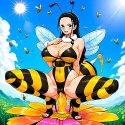 ai_generated bee bee_girl breasts female female_focus female_only high_heels huge_breasts masturbation milf nico_robin one_piece riding riding_dildo solo stockings