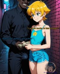 ai_generated ai_generated_sluts alleyway black_body black_male bulge bulge_through_clothing cash faggot femboy financial_domination findom male money payment