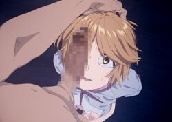1boy arms_behind_back blonde_hair bondage bottomless bound breasts brown_eyes censored commentary_request female grabbing_another's_hair highres holding_another's_hair imminent_rape looking_up male medium_breasts mosaic_censoring nipple_cutout nipples nude open_mouth original penis penis_on_face penis_over_one_eye short_hair straight sweat tearing_up torn_clothes wide-eyed yamada_taro_(yamada_tarou00)