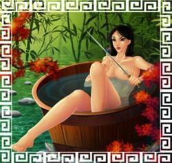 alpha_channel asian bamboo bathing black_eyes black_hair dido-antares disney disney_princess fa_mulan mulan nude sword transparent_background water