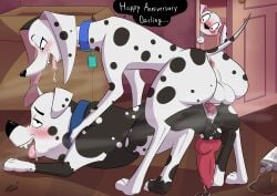 101_dalmatian_street 101_dalmatians absurd_res all_fours anal anal_sex animal_genitalia animal_penis anus blush bodily_fluids canid canine canine_genitalia canine_penis canis caught_in_the_act collar dalmatian daughter_(lore) delilah_(101_dalmatians) dialogue disney dolly_(101_dalmatians) domestic_dog doug_(101_dalmatians) dripping duo eye_contact fangs female feral feral_on_feral feral_only feral_penetrated feral_penetrating feral_penetrating_feral futanari genital_fluids genitals hi_res husband husband_and_wife intersex intersex/male intersex_on_top intersex_penetrating intersex_penetrating_male looking_at_another male male_penetrated mammal married_couple on_top open_mouth penetration penis precum precum_drip precum_on_ground reminic sex speech_bubble spying surprised_expression teeth text tongue tongue_out voyeur wife wife_penetrating_husband