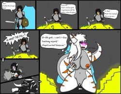 absurd_res anthro armor big_breasts black_hair blue_eyes blush blush_lines bottomwear breasts clothing comic curse cursed_object dialogue dragon female gender_transformation genitals grey_body hair hi_res hoard human jewelry knight long_hair male mammal melee_weapon moan mythological_creature mythological_scalie mythology nipples nude orange_eyes orange_nipples pants pussy reena_dreamer ripping rule_63 scalie shirt short_hair solo solo_focus sword thick_thighs topwear torn_clothing transformation treasure vulva warrior weapon white_hair