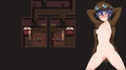 2d 2d_(artwork) arms_behind_head baxx15 big_eyes blue_hair blush bowlegged_pose breasts coat detective_girl_of_the_steam_city erect_nipples female from_front ganimata goggles_on_headwear hair_between_eyes hat looking_away naked_coat nipples nose_blush open_coat perky_breasts pussy pussy_juice seductive_smile shiny_body shiny_skin short_hair slender slut slutty_outfit slutty_pose slutty_smile small_breasts soaked_pussy solo sophie_(detective_girl_of_the_steam_city) sophie_winters spread_legs standing straight uncensored wet wide_hips yellow_eyes