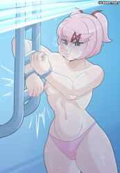 1girls aguacate_paltastico bondage comission commission commission_art ddlc doki_doki_literature_club drowned drowning el_aguacatito elaguacatitoart female female_only flat_chest flat_chested girly handcuffs holding_breath human natsuki_(doki_doki_literature_club) panties panties_only pink_eyes pink_hair pink_panties pixiv_commission pixiv_link pool pool_ladder solo tagme topless underwater underwater_scenery underwater_view water