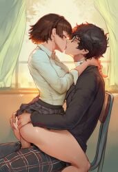 1boy 1girls ai_generated atlus classroom cowgirl_position female glasses grabbing grabbing_ass hands_on_neck kissing lucakp makoto_niijima male patreon_url penis persona persona_5 pussy ren_amamiya riding school school_chair school_uniform schoolgirl sex shin_megami_tensei sitting sitting_on_chair sitting_on_lap sitting_on_penis sitting_on_person vaginal_penetration vaginal_sex window