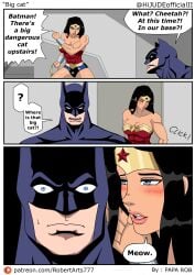 1boy 1girls batman batman_(bruce_wayne) batman_(series) before_sex big_breasts blush breasts comic comic_page female forced funny justice_league justice_league_unlimited male meme muscular muscular_female oral pussy raped reverse_rape robertarts sex six_pack size_difference text tied_up vaginal_penetration wonder_woman wonder_woman_(series)